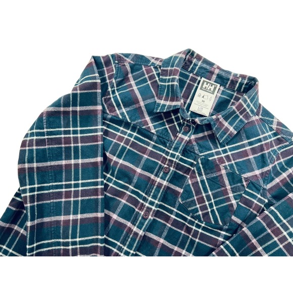Helly Hansen Flannel Classic Check Shirt L/S Button Down Teal Womens Large 62930 - Picture 1 of 9